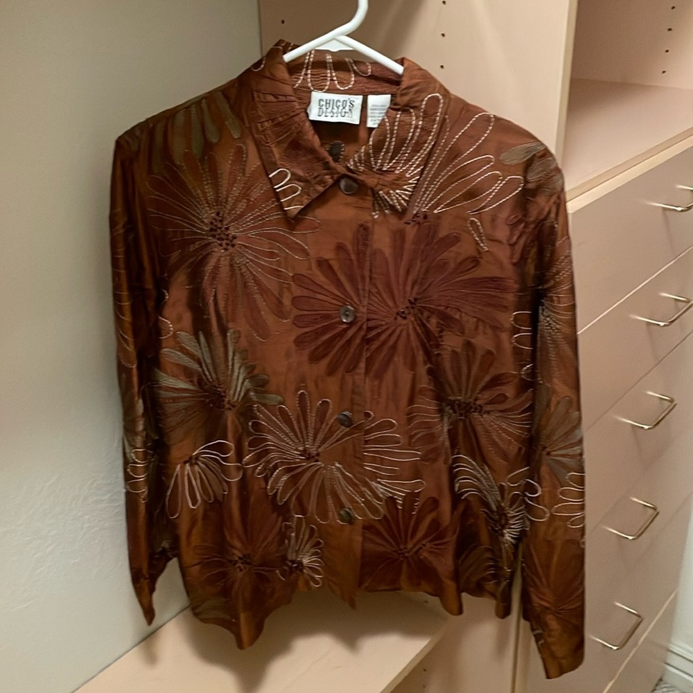 Chico’s 100% Silk Embroidered Blouse